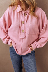 LIZAKOSHT  -  Pocketed Half Button Long Sleeve Sweatshirt